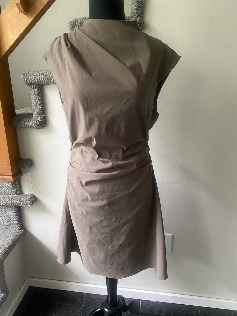 ASOS Taupe Cap-Sleeve Ruched Side Mini Dress